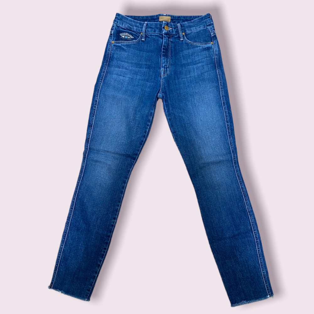 MOTHER DENIM, High Waisted, Double Looker Ankle Fray- Fruit Cart, Size 26.